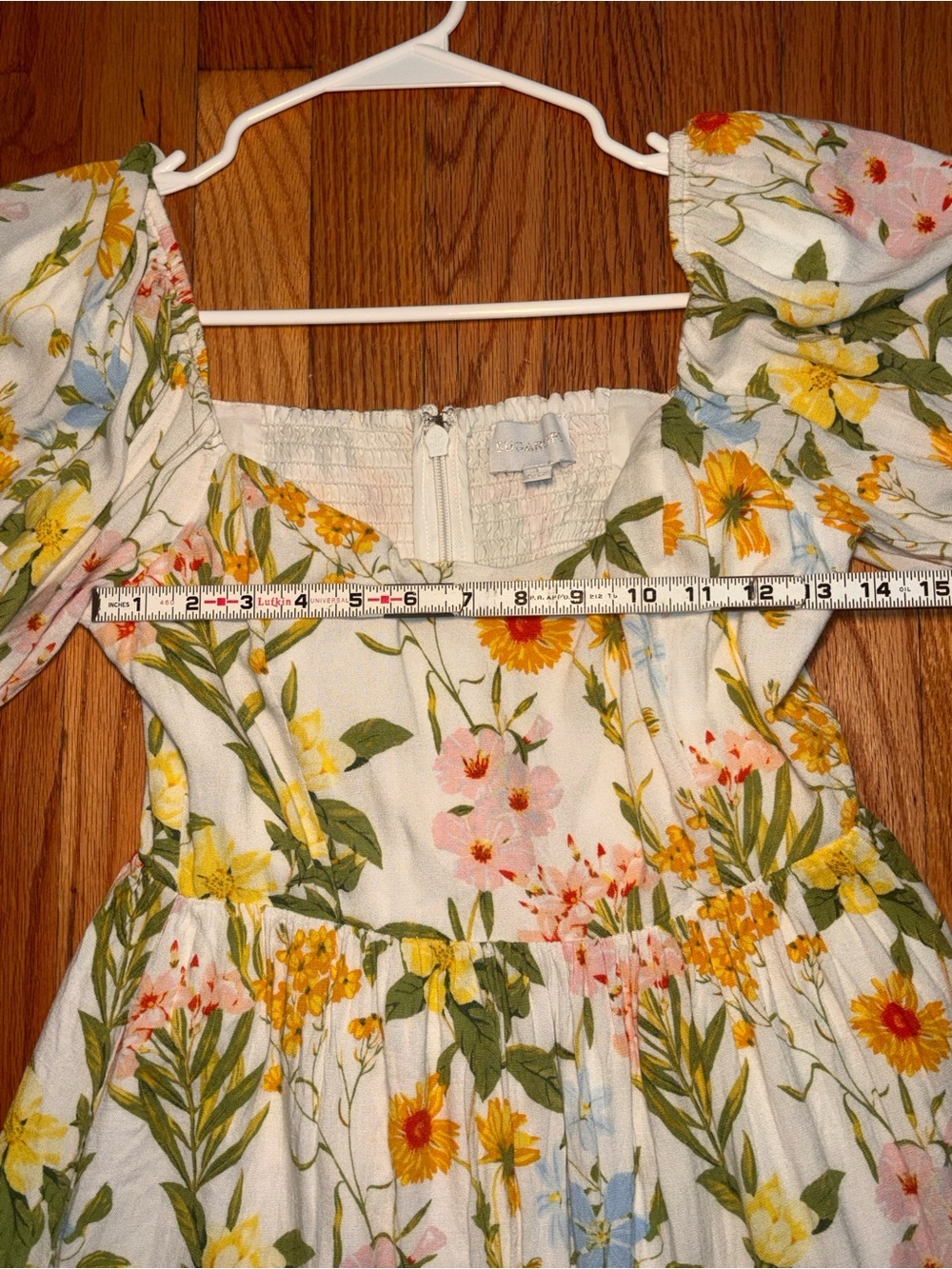 Sugarlips Floral Puff Sleeve Midi Dress Cottagecore Lined Smocked Size Small - Picture 11 of 15